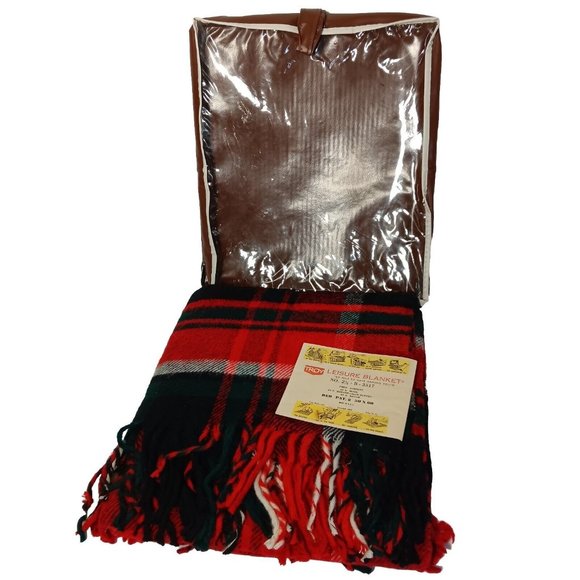 Troy Leisure Blanket Wool Blend Red Plaid Fringe NOS USA Made No 2 1/2 B 3517 - Picture 3 of 16